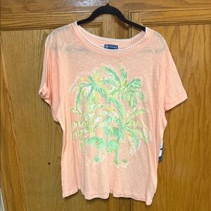 Democracy Coral Palm Print Tee